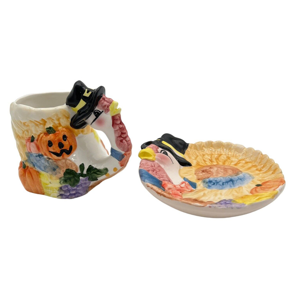 Thanksgiving Turkey Mug And Plate Set Tea Cookies Coffee Snacks K's Collection